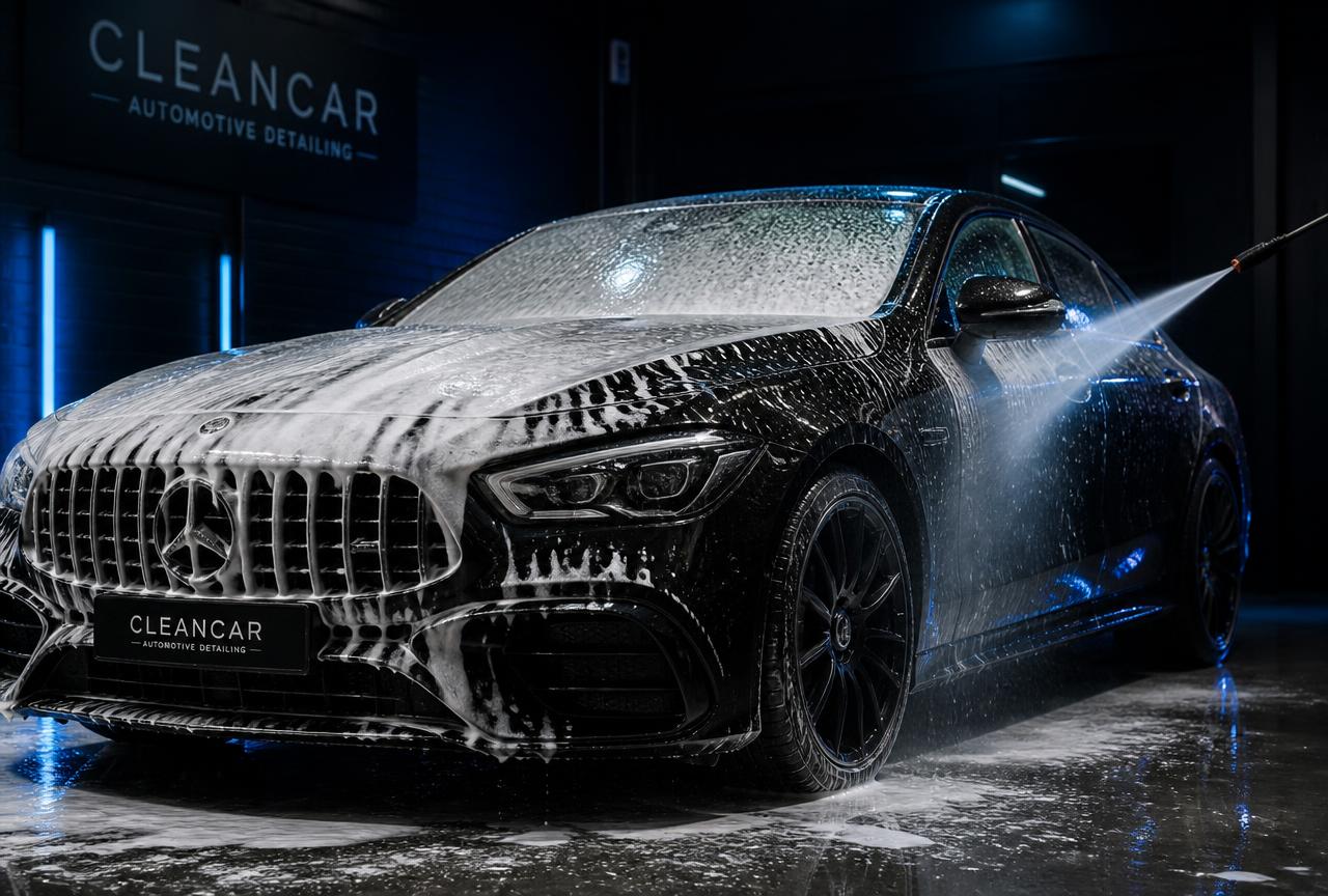 Lavage extérieur d'une voiture en atelier